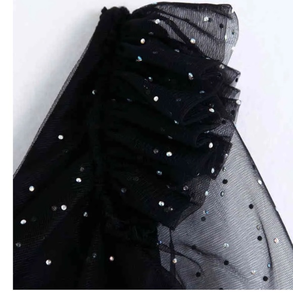 NWT ZARA | Bejewelled Asymmetric Black Tulle Dress SZ L - Picture 7 of 15